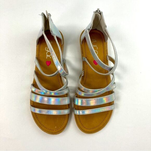 Sugar Agave silver metallic Holographic strappy Sandals Gladiator girls -1 - Picture 1 of 6